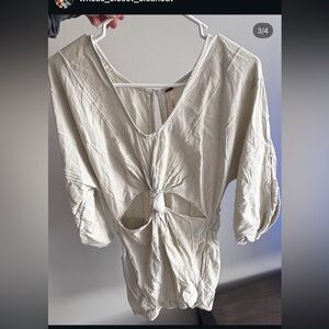 Free People Cream Knot-Front Cutout Romper